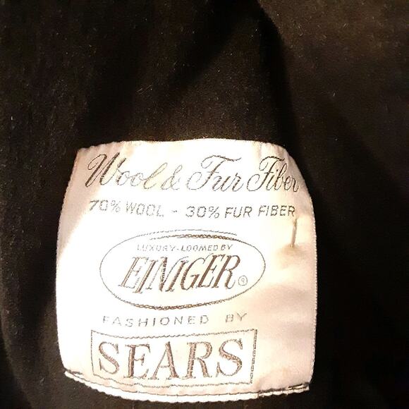 Vintage EINIGER Black Wool, Button-Down Fur Trim Collar Swing Coat Sears - Picture 6 of 9
